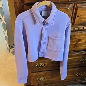 TNA Oversized Cropped Boyfriend Fleece Button Down Size Small